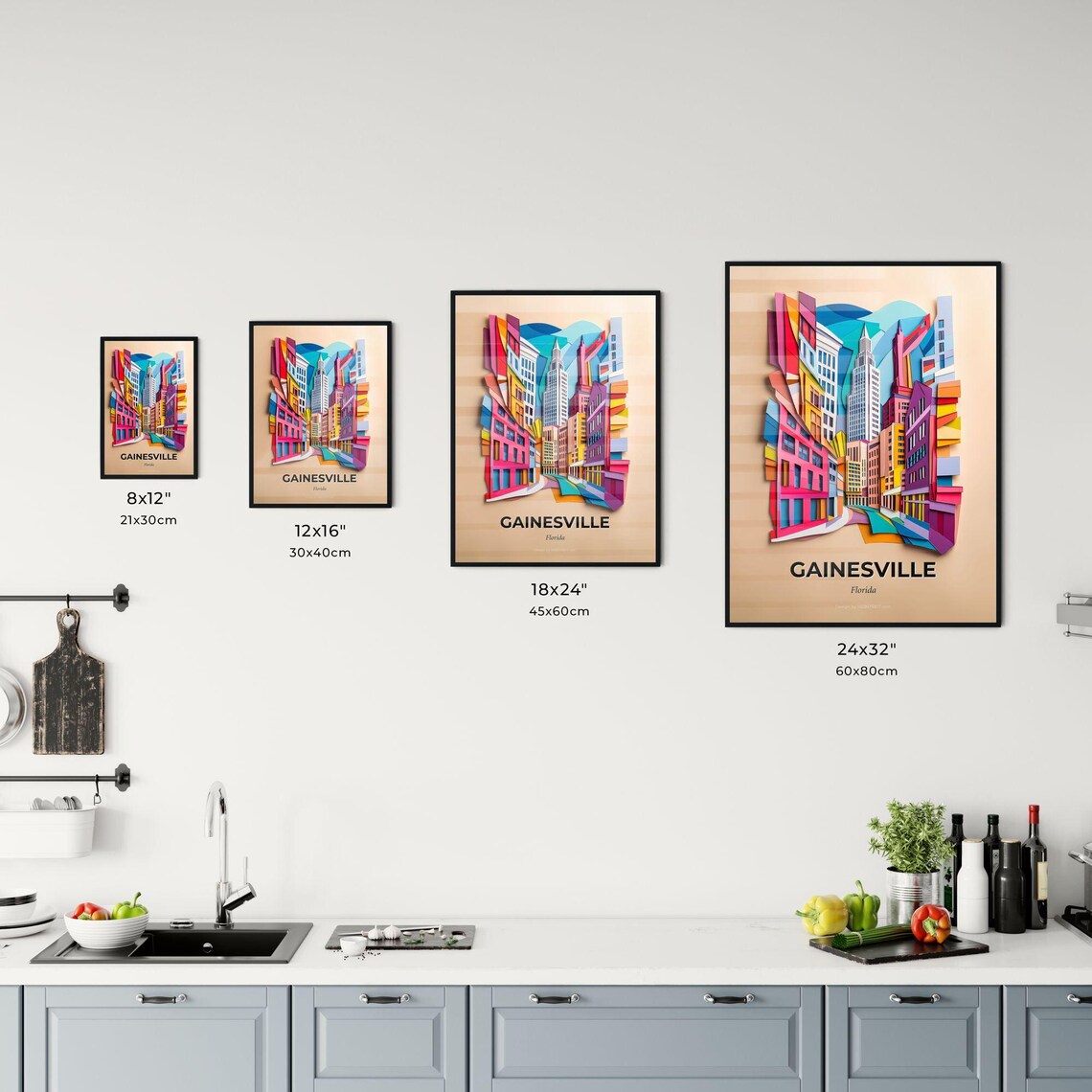 Gainesville Florida Bold Downtown Street Paper Cut Art Poster - Image 3