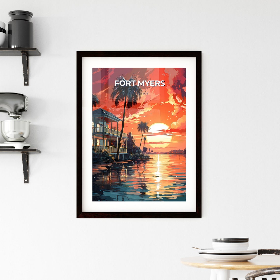 Fort Myers Florida Beach House Palm Trees Sunset Ocean Poster - Image 2