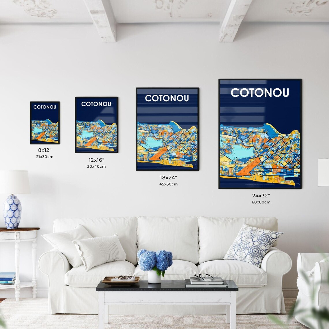 Vibrant Cotonou Benin Colorful Street Map Home Decor Art Print - Image 3
