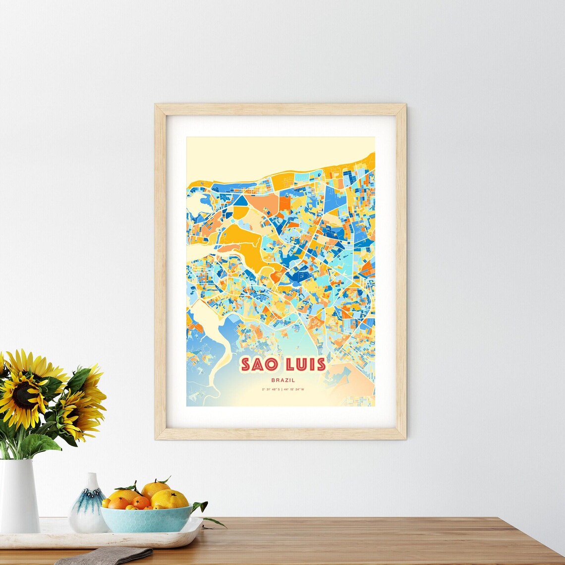 Sao Luis Brazil Vibrant Colorful City Map Art Coordinates Poster - Image 2