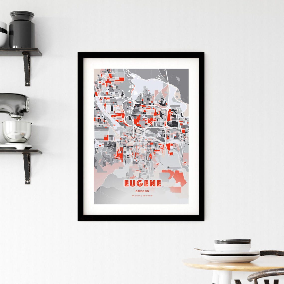 Eugene Oregon City Map Art Modern Red Gray Coordinate Decor Poster - Image 2