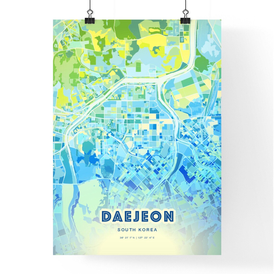 Daejeon South Korea Minimalist Bluish Street Map City Art Decor Poster - Image 3