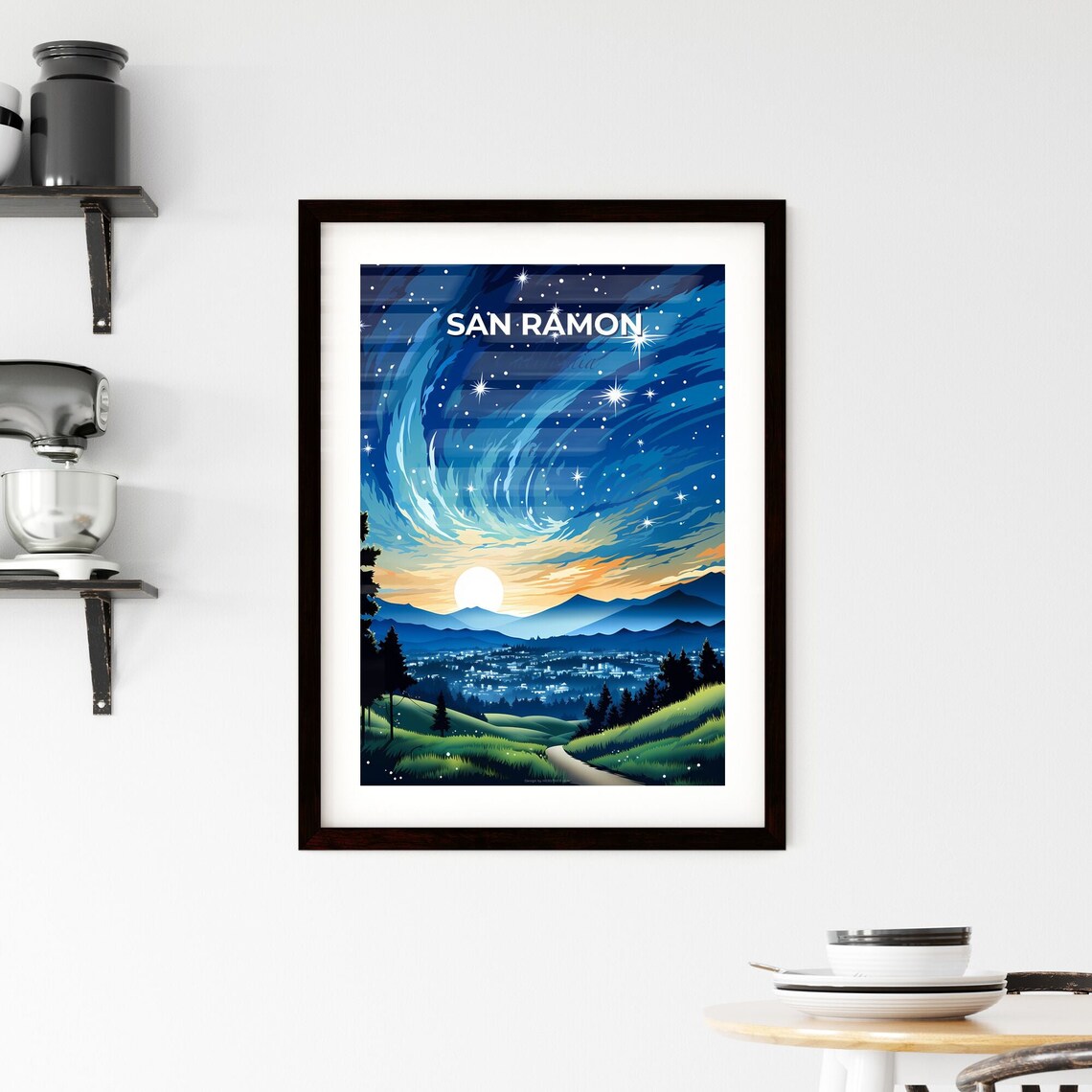 San Ramon California Starry Night Hills Moonlight Travel Poster - Image 2