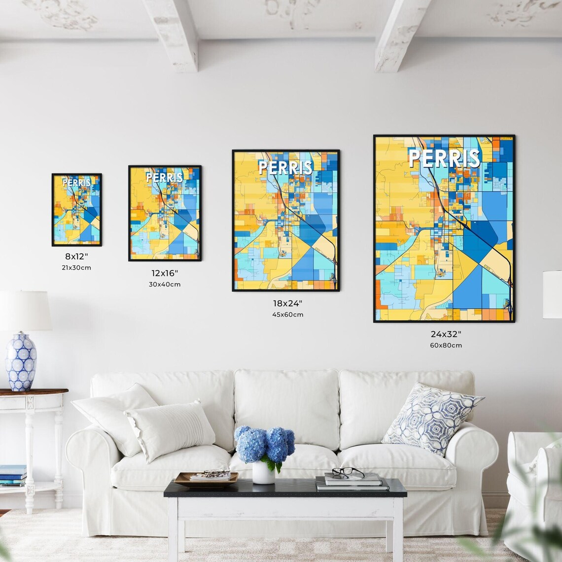 Perris California Colorful Modern City Map Poster for Home and Office - Image 3