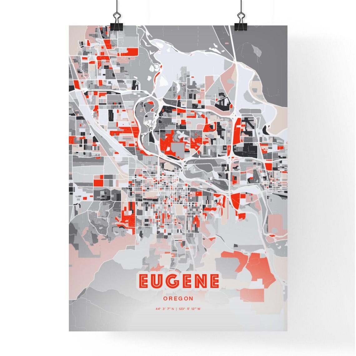Eugene Oregon City Map Art Modern Red Gray Coordinate Decor Poster - Image 3