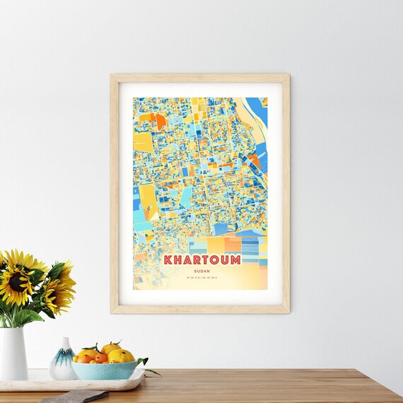 Khartoum Sudan Colorful City Map Art Poster Blue And Orange Street Grid