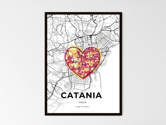 Catania Italy Where It All Began Heart Map Coordinates Poster