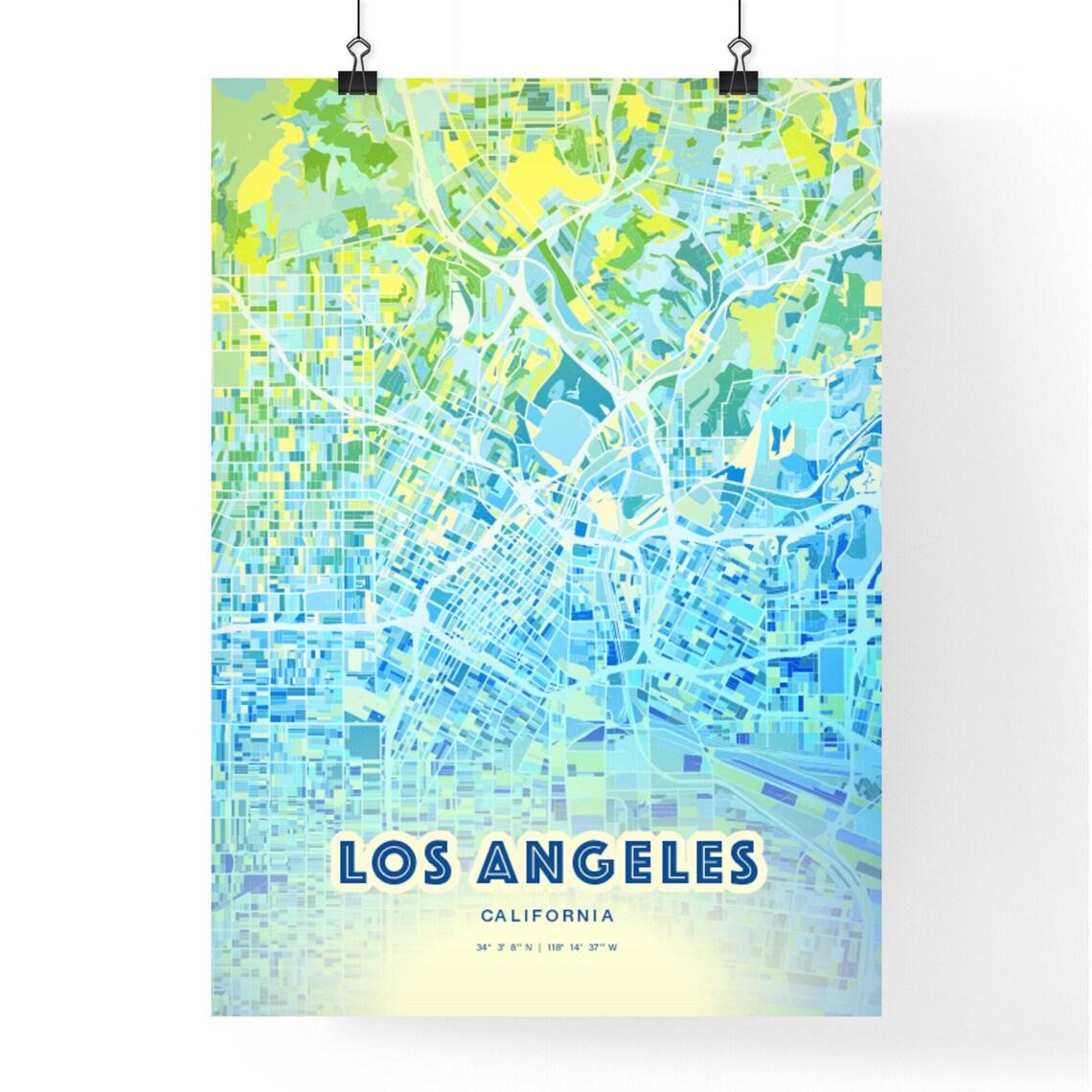 Los Angeles California Vibrant Abstract Watercolor City Street Map Poster - Image 3