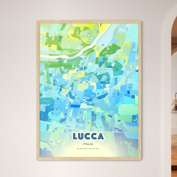 Lucca Italy Bluish Custom Stylish City Map Art Poster Travel Decor Gift