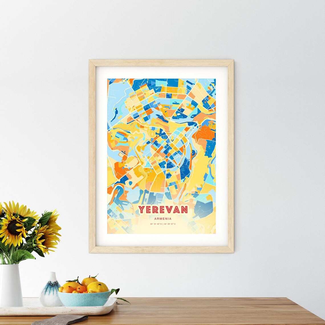 Yerevan Armenia Colorful City Map Art Poster Blue And Orange Street Design - Image 2