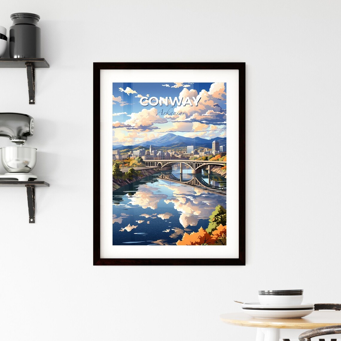 Conway Arkansas Twin Bridges River City Mountain Travel Poster - Image 2