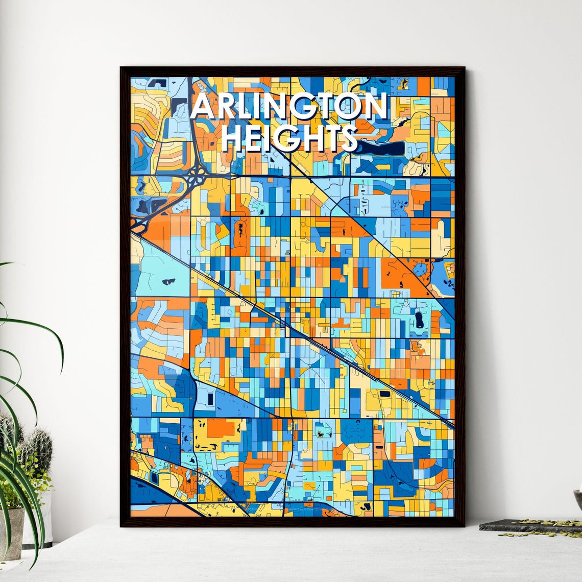 Arlington Heights Illinois Colorful Geometric City Street Map Poster