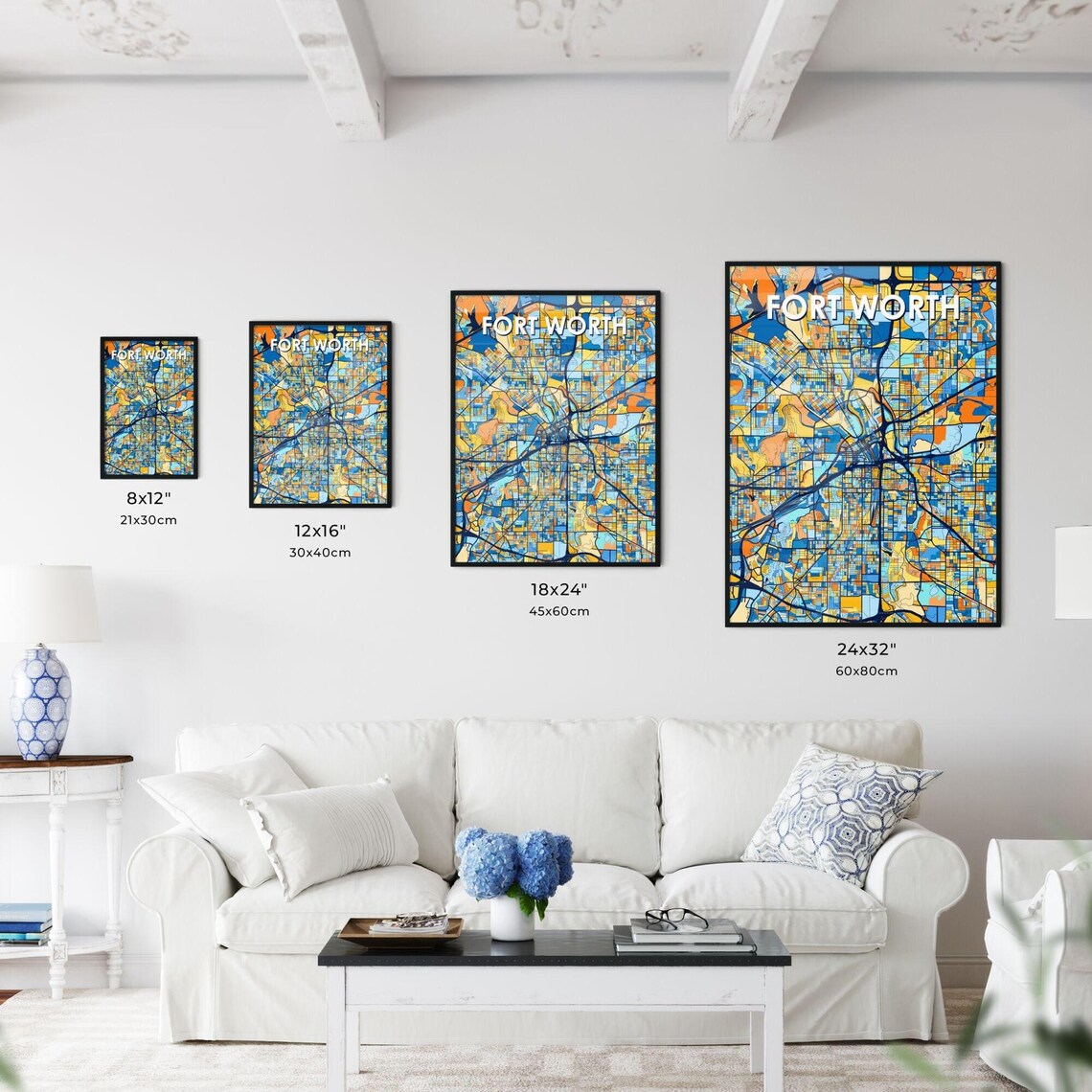 Fort Worth Texas Vibrant Colorful Illustrated Street Map Art Poster - Image 3