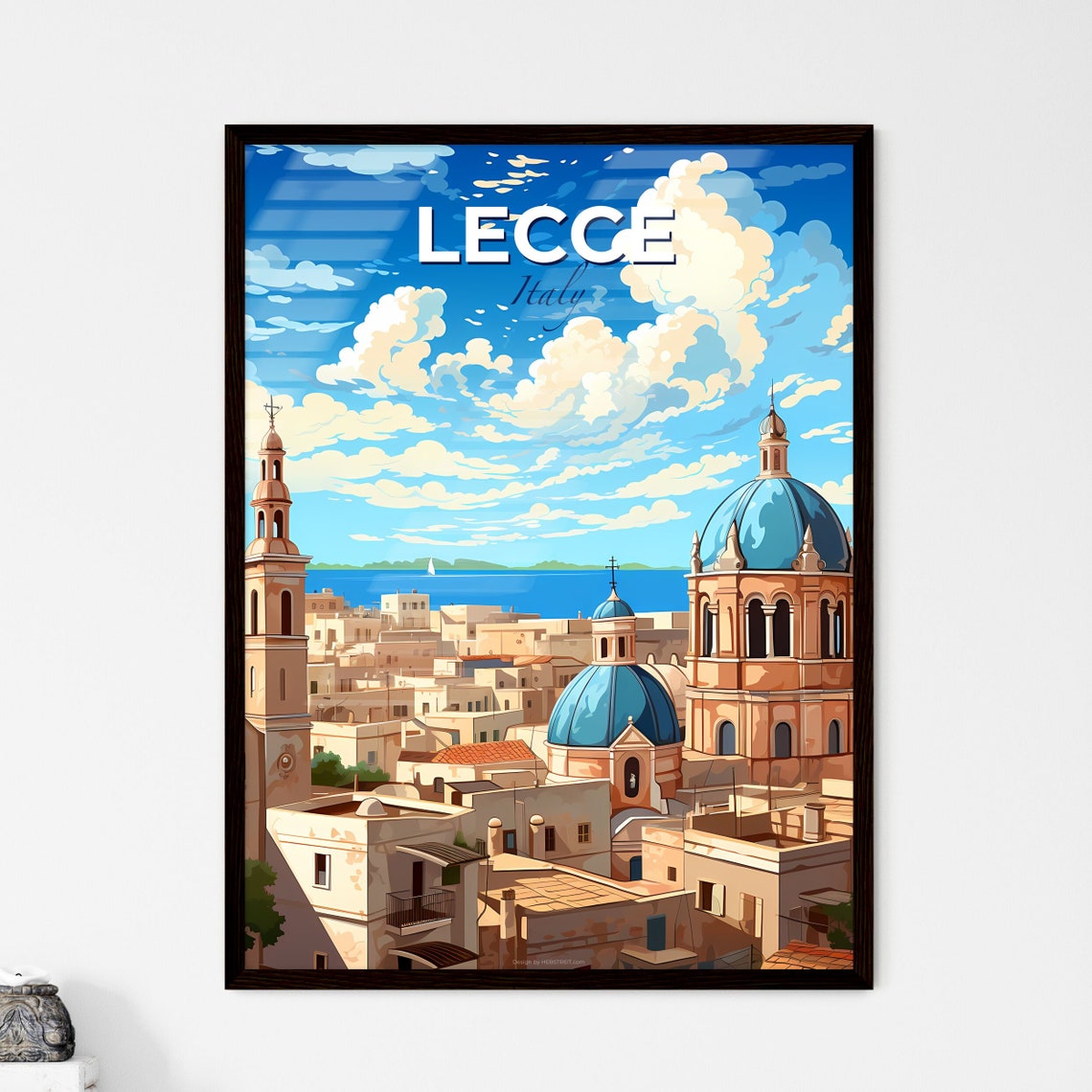 Lecce Italy Old Town Blue Domes Seaside Rooftop Scene Poster
