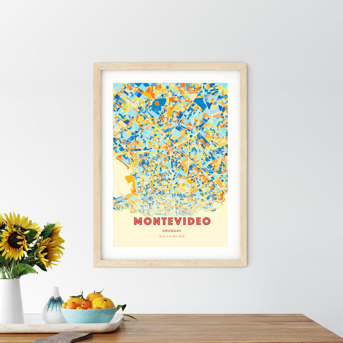 Montevideo Uruguay City Map Art Poster Blue Orange Coordinates - Image 2