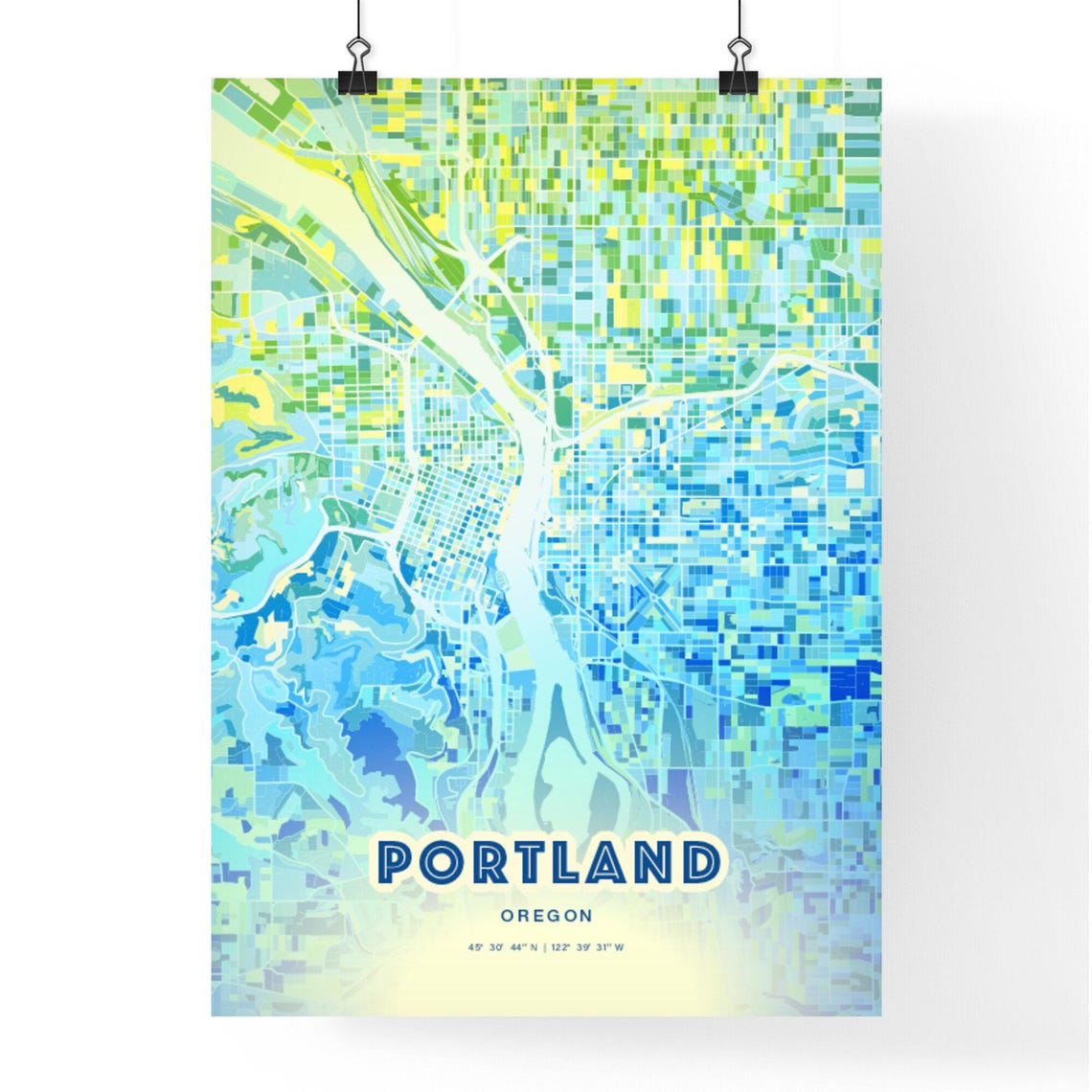 Portland Oregon Bluish Gradient City Map Art Poster Customizable - Image 3