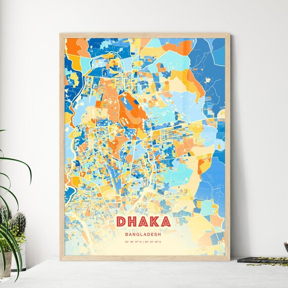 Dhaka Bangladesh Capital Colorful Blue Orange City Map Poster