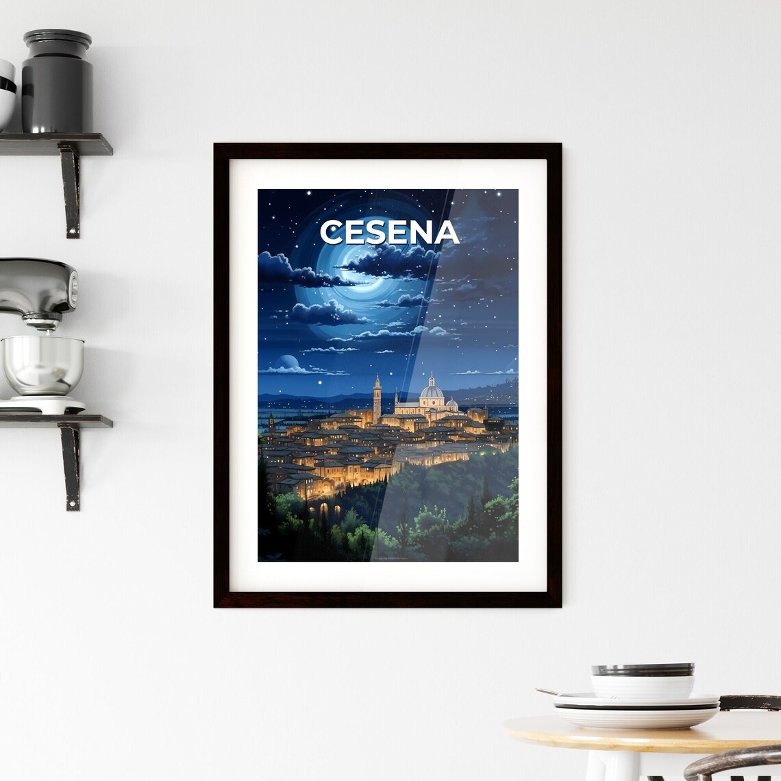 Cesena Italy Starlit Night Skyline Moonlit Cityscape Travel Poster - Image 2