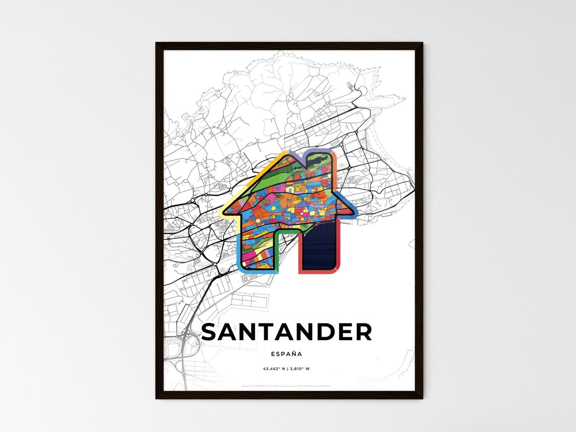 Santander Spain Romantic Minimalist Heart City Map Art Poster - Image 3