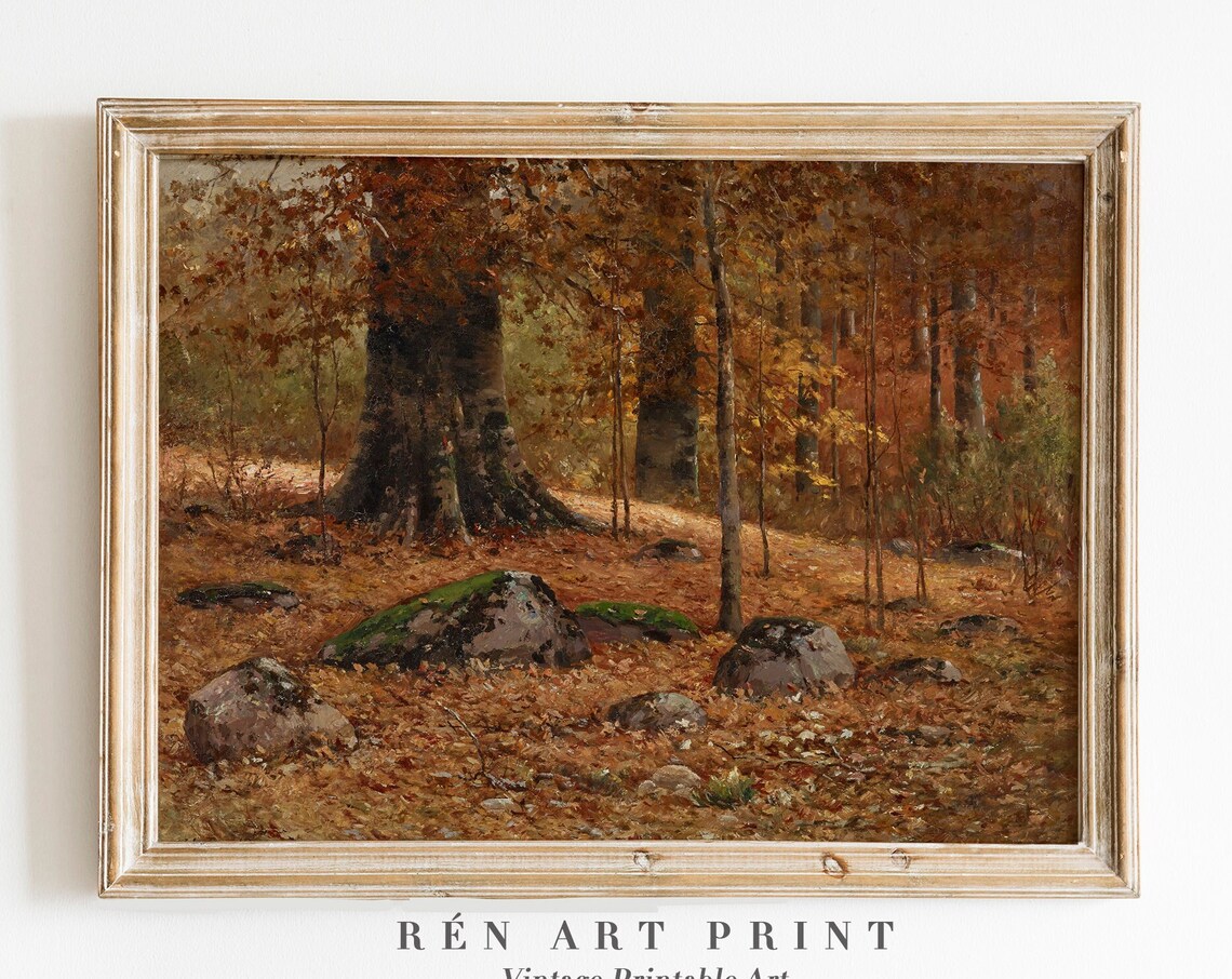 Autumn Landscape Painting, Vintage Fall Wall Art Print