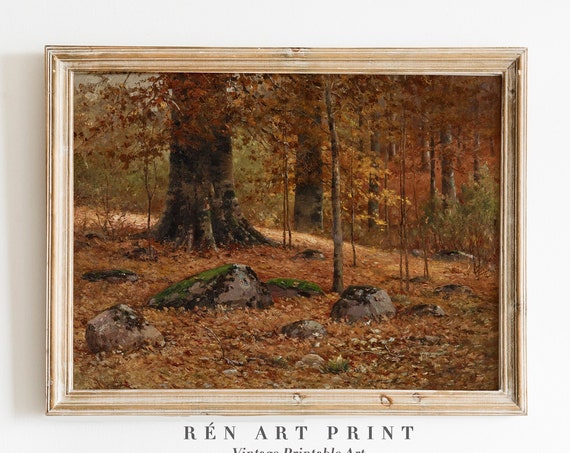 Autumn Landscape Painting, Vintage Fall Wall Art Print