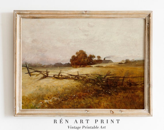 Vintage Fall Landscape Painting Rustic Country Fall Wall Decor Farmhouse Autumn Painting Wall Art Moody Fall Landscape Print