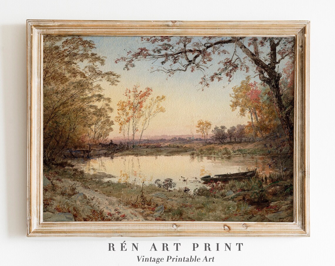Autumn Landscape Vintage Art Print, Neutral Earth Tones