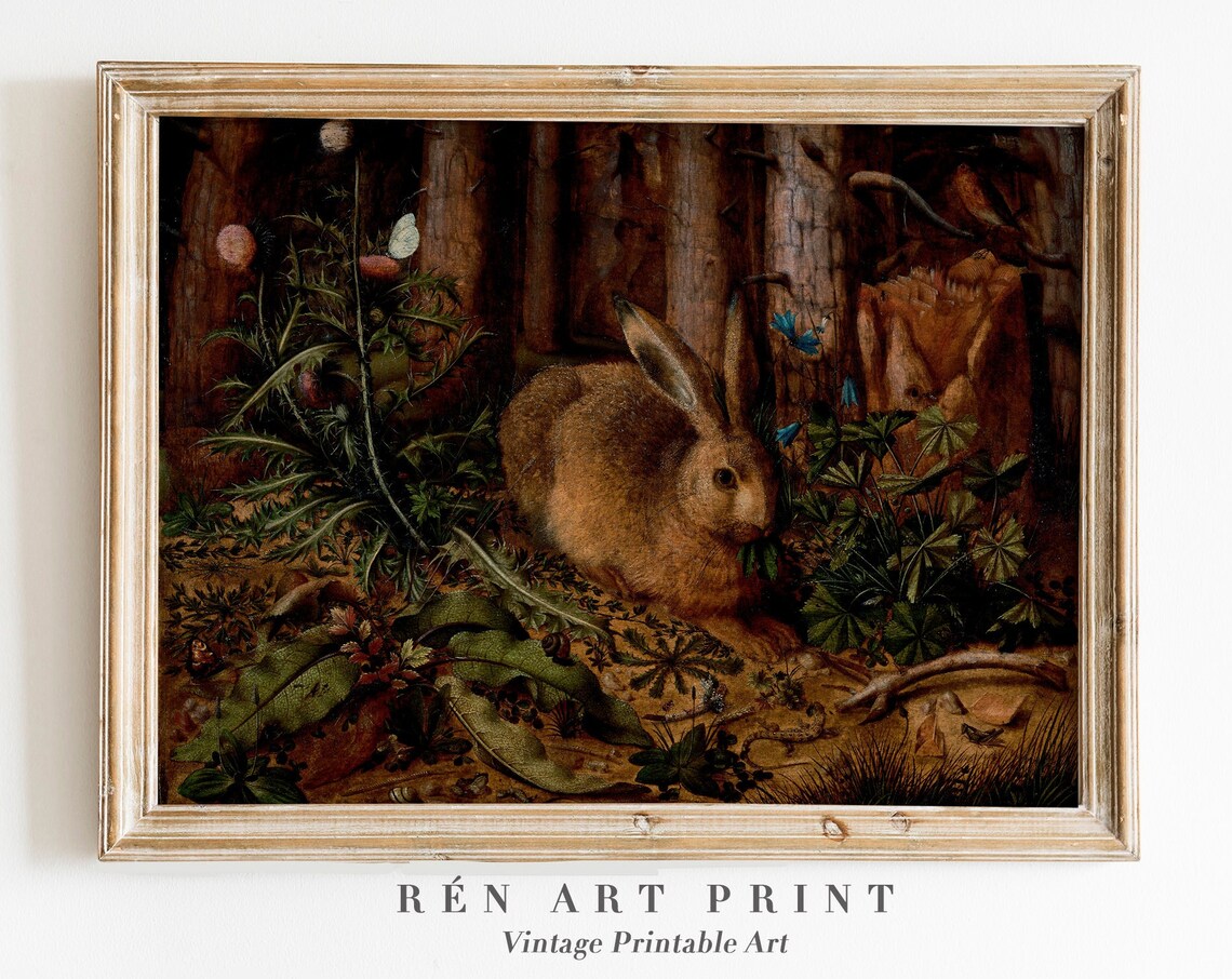 Vintage Rabbit Painting Art Print, Rustic Animal