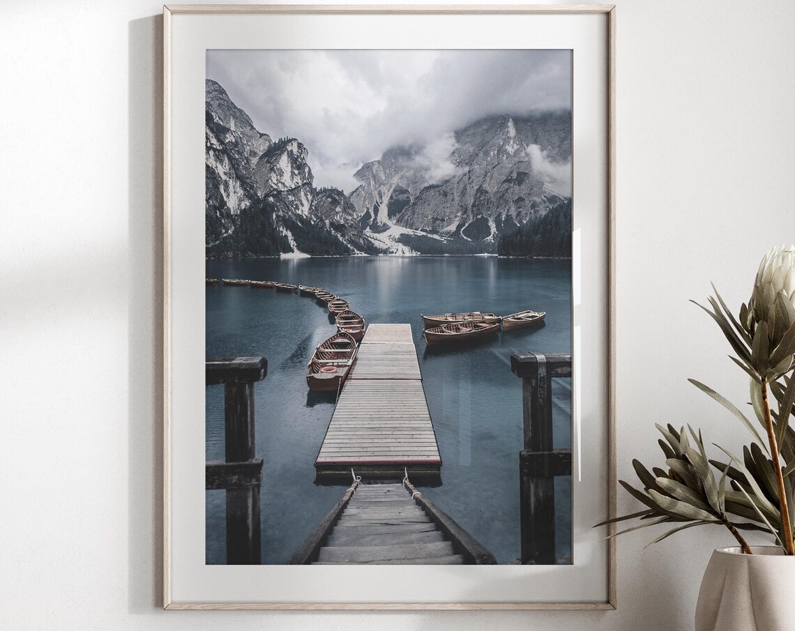 Italian Landscape, Lago Di Braies Boat Print