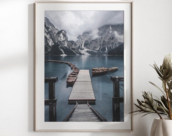 Italian Landscape, Lago Di Braies Boat Print