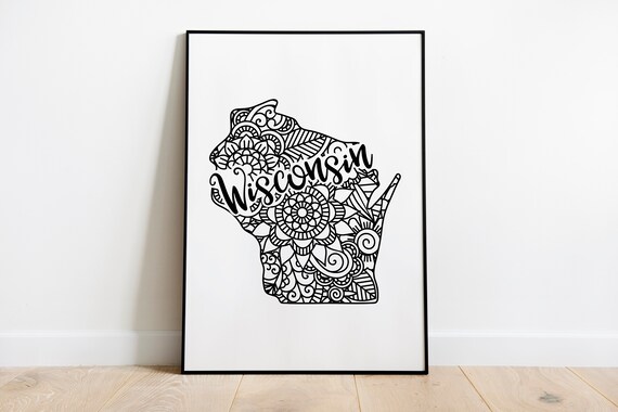 Wisconsin Mandala State Outline Minimalist Black White Line Art Home Decor Poster