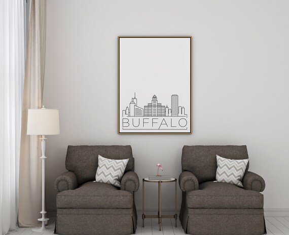 Buffalo Skyline Minimalist Line Art Black And White New York Travel Poster
