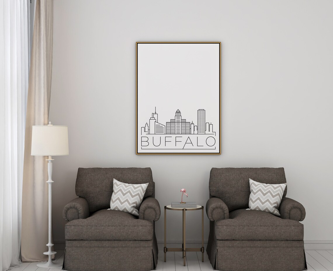 Buffalo Skyline Minimalist Line Art Black And White New York Travel Poster