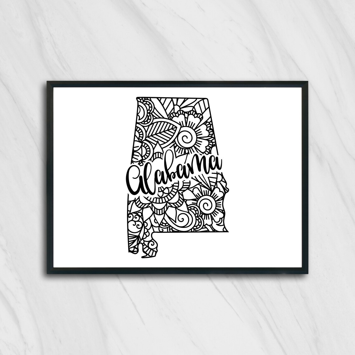 Alabama Mandala State Outline Minimalist Black White Line Art Home Decor Poster - Image 2