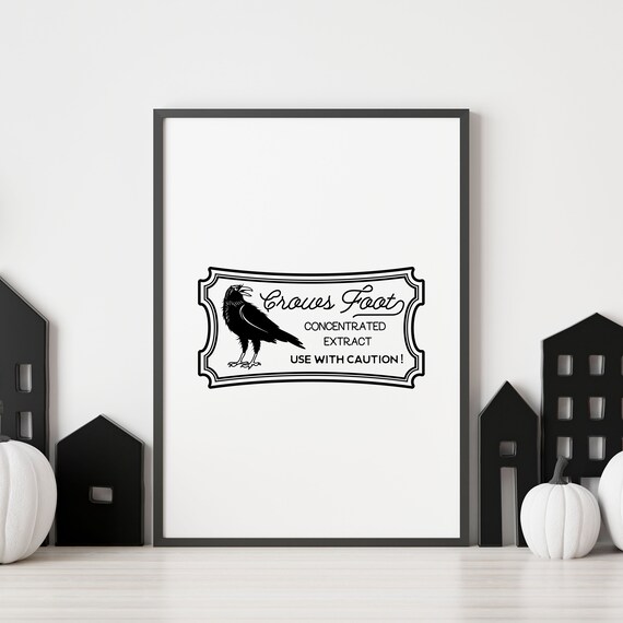 Spooky Black Crow Potion Label Halloween Wall Art Vintage Apothecary Poster