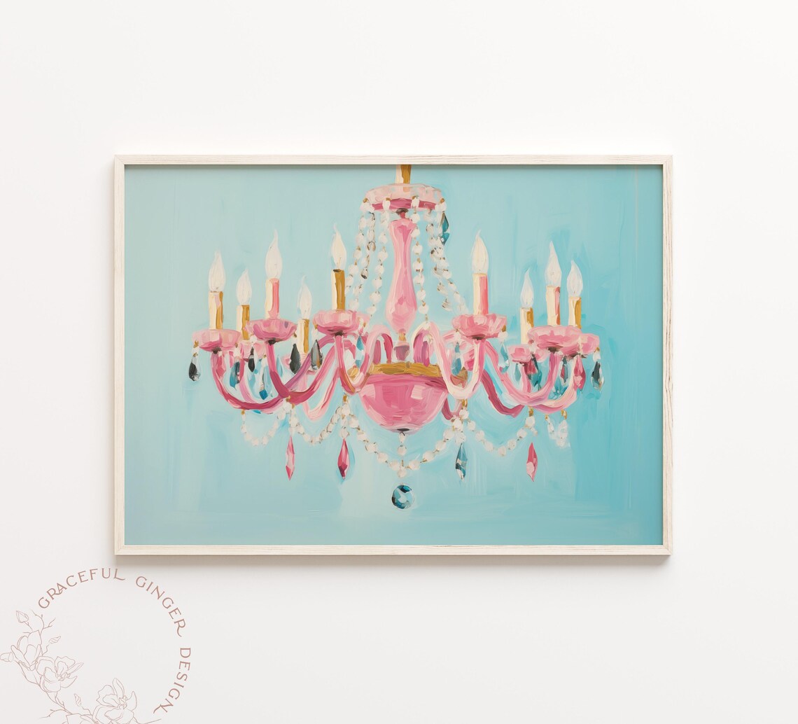 Chandelier Pink and Teal Girls Room Wall Art Print - Image 3