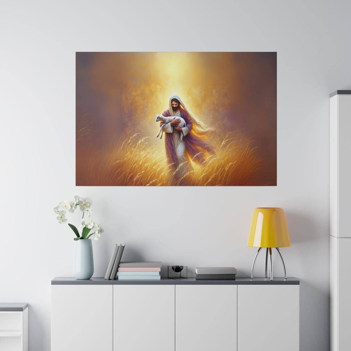 Jesus Carrying The Lost Lamb Golden Wheat Field Parable Poster - Image 3