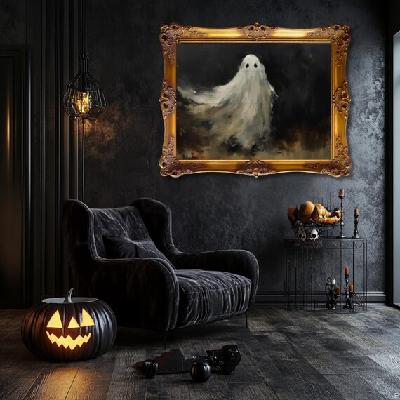 Moody Painting Autumn Landscape Vintage Style Wall Art Halloween Decor Spooky Cottage Fall