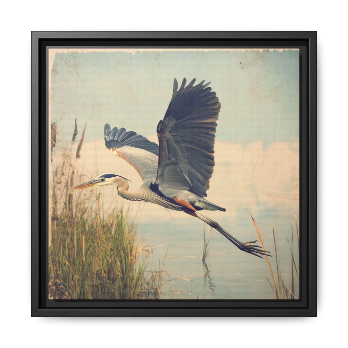 Vintage Blue Heron, Whimsical Art Nouveau Wall Art - Image 4