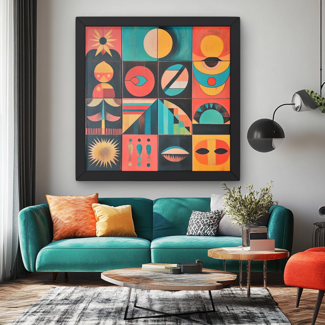 Mid Century Boho Abstract Painting, Gift For Art Lover