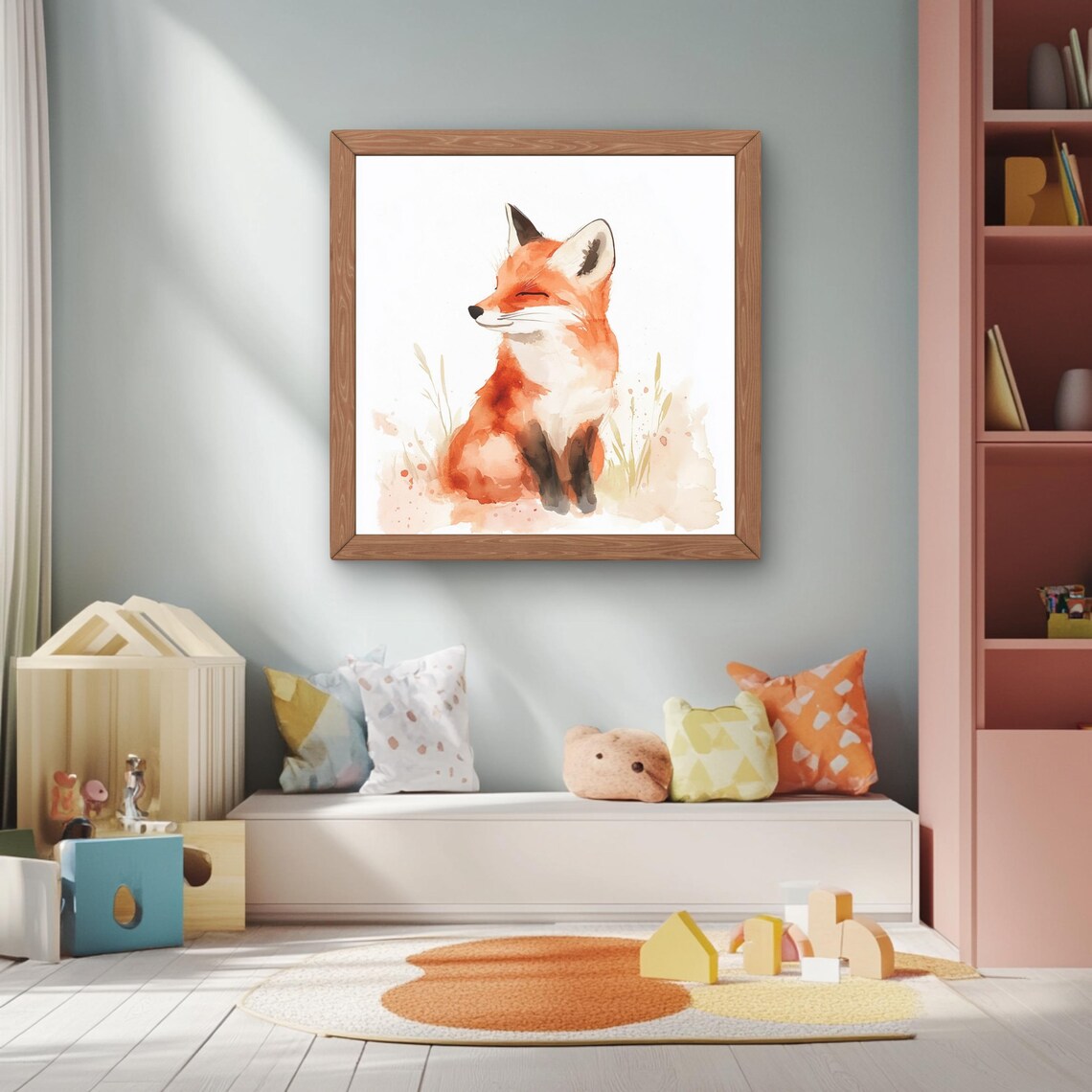 Fox Watercolor Animal Print, Nursery Decor