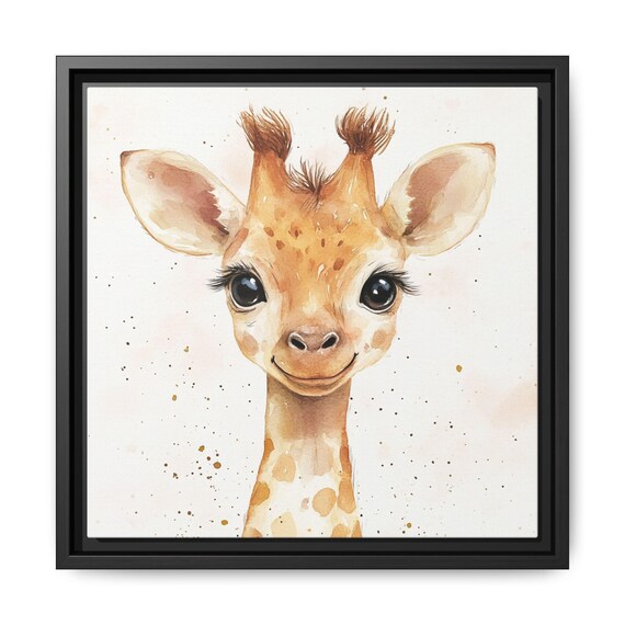 Cute Baby Giraffe Face Watercolor Portrait Nursery Animal Poster