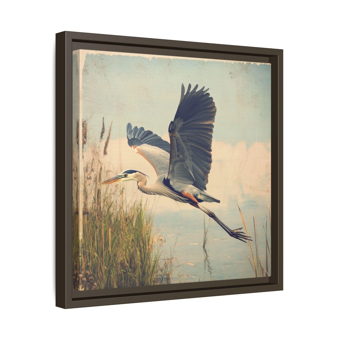 Vintage Blue Heron, Whimsical Art Nouveau Wall Art - Image 2