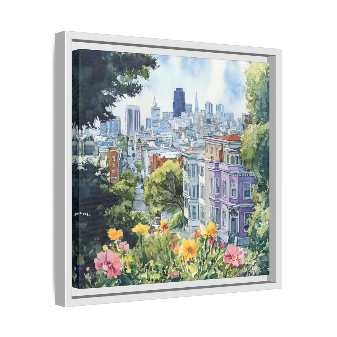 San Francisco Watercolor Cityscape, Abstract Art - Image 4