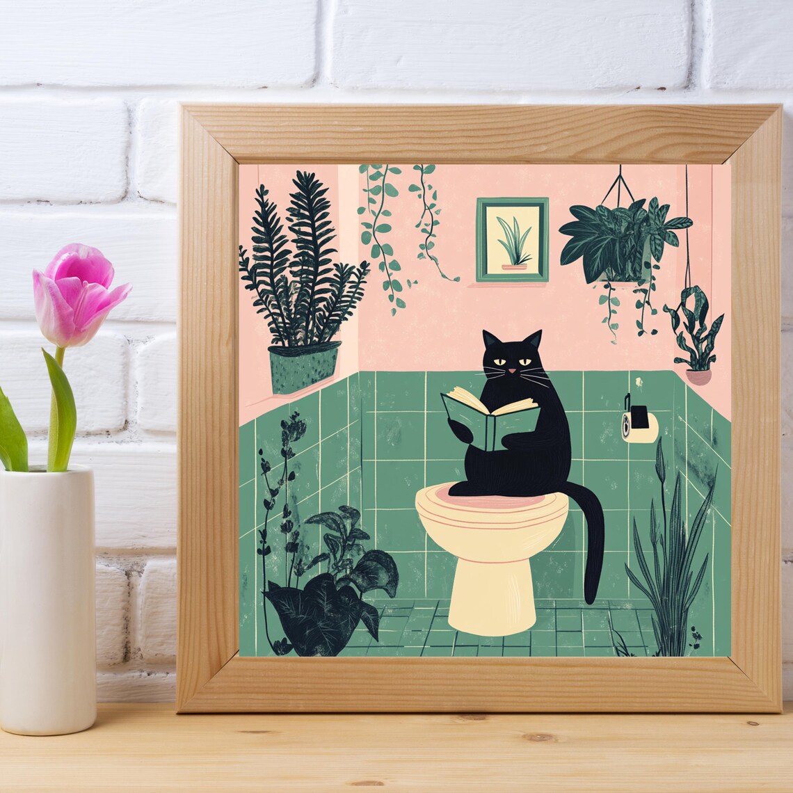 Whimsical Cat Bathroom Art, Funny Cat Lovers Gift - Image 5