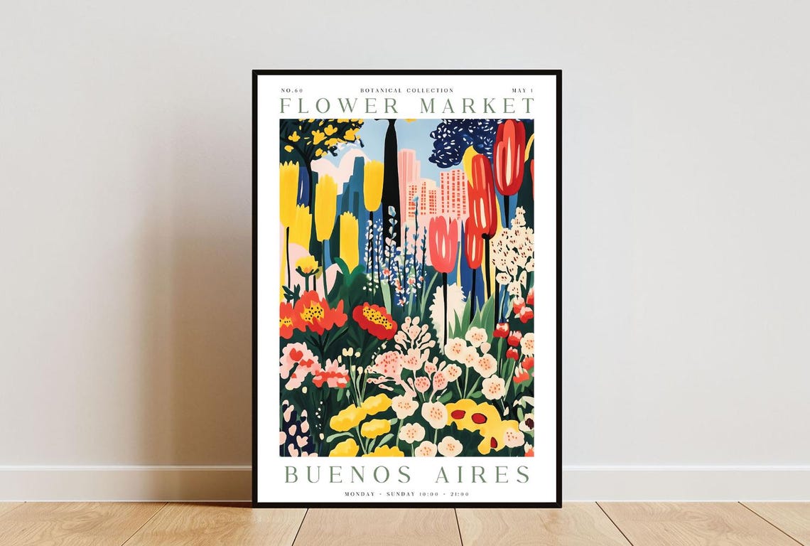 Buenos Aires Flower Market Poster Buenos Aires Poster Flower Market Print Flower Wall Art Botanical Poster Floral Wall Art Pink Poster