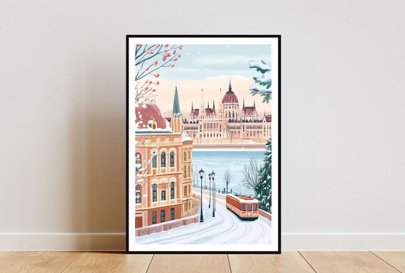 Budapest Winter Parliament Art Print Snowy Travel Wall Decor