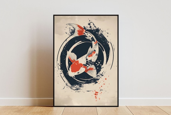 Vintage Japanese Koi Fish Poster Japanese Print Japanese Carp Fish Art Carp Fish Poster Oriental Decor Japanese Art Koi Carp Fish Art