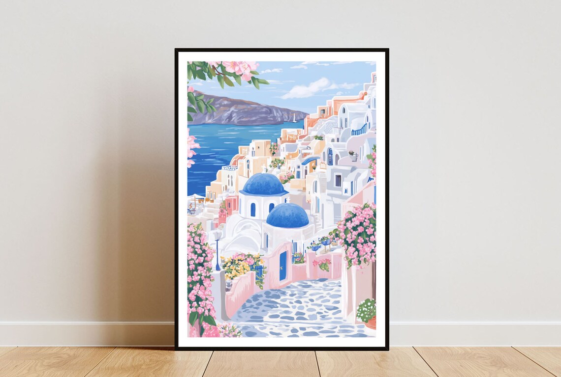 Santorini Oia Greece Travel Poster, Wall Art Print