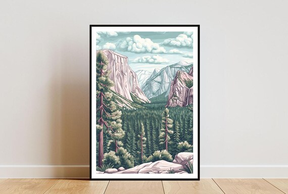 Yosemite National Park Granite Cliffs Pines Vintage Travel Poster